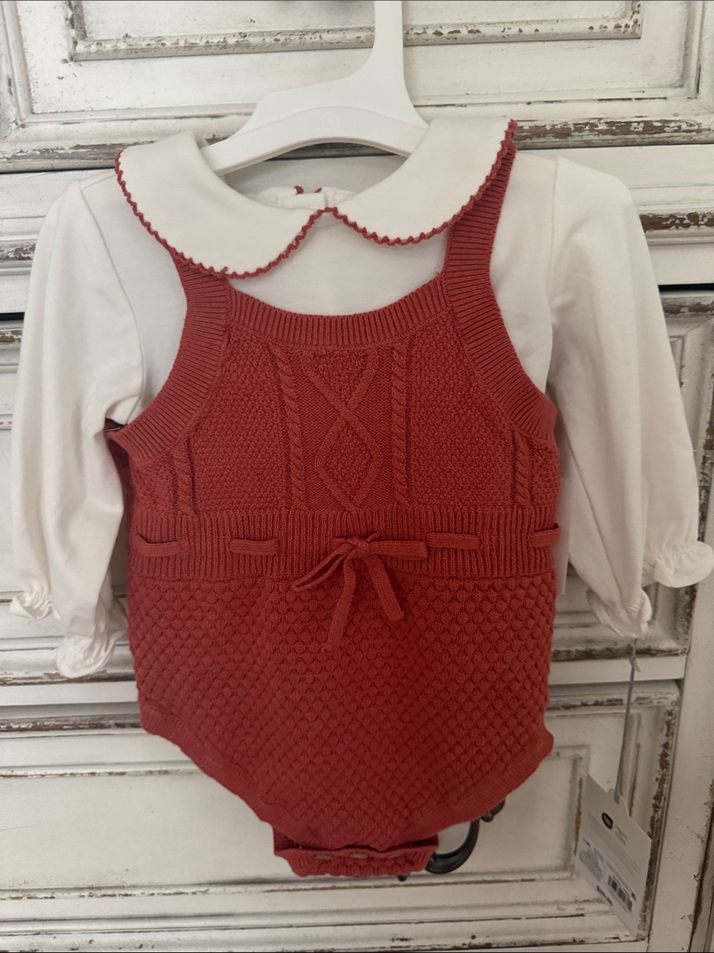Cloud island 3-6 month Romper with White Peter Pan Collar onesie  - Rust